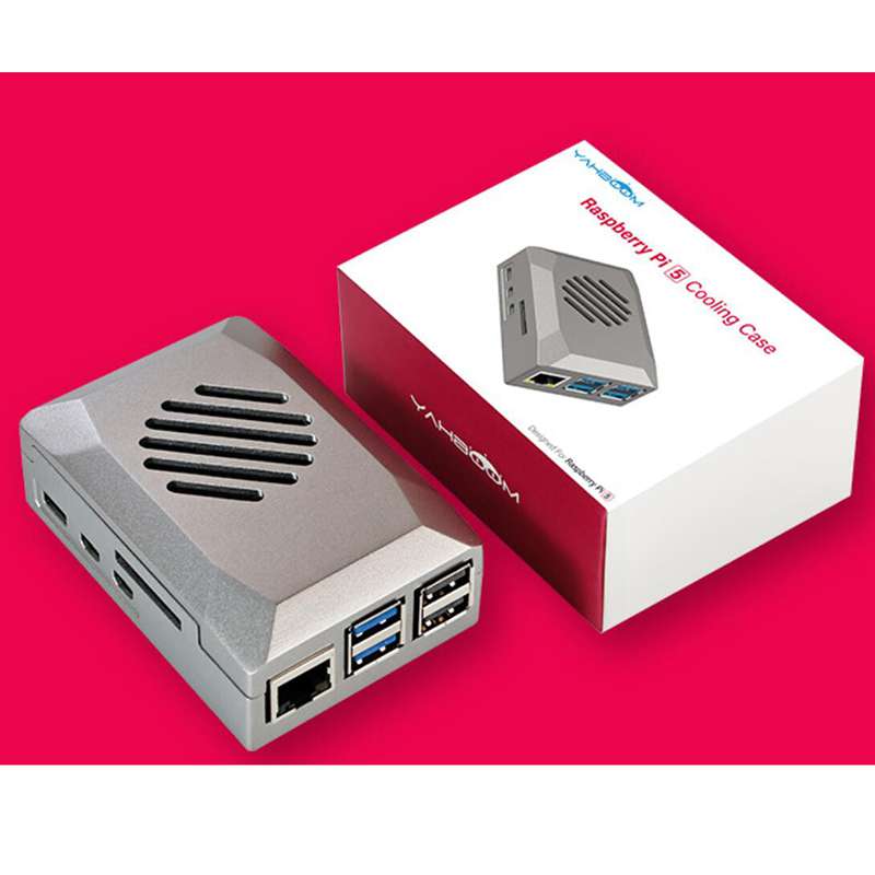 Ventilateur PWM à vitesse réglable intégré au boîtier Raspberry Pi 5 Silver Shadow